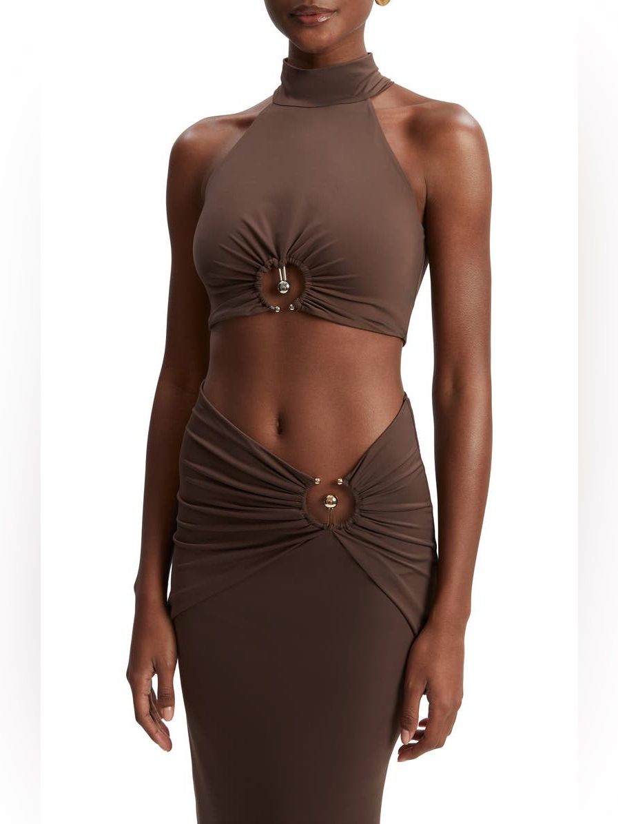 Bardot Neve Cutout Mock Neck Crop Top